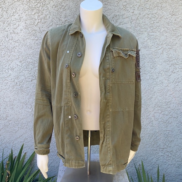 Free People embellished beaded eagle green utility military army jacket coat - Picture 12 of 15